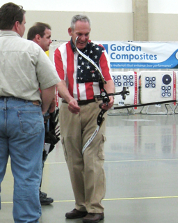 Discussing archery at NFAA Natls with coach Terry Wunderle